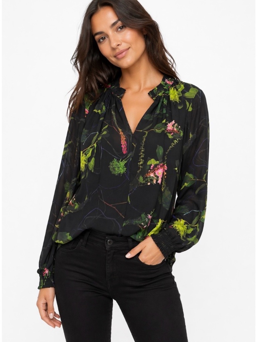 Aritzia Babaton Botanical Blouse Size M Floral Lined Career Garden Cottagecore